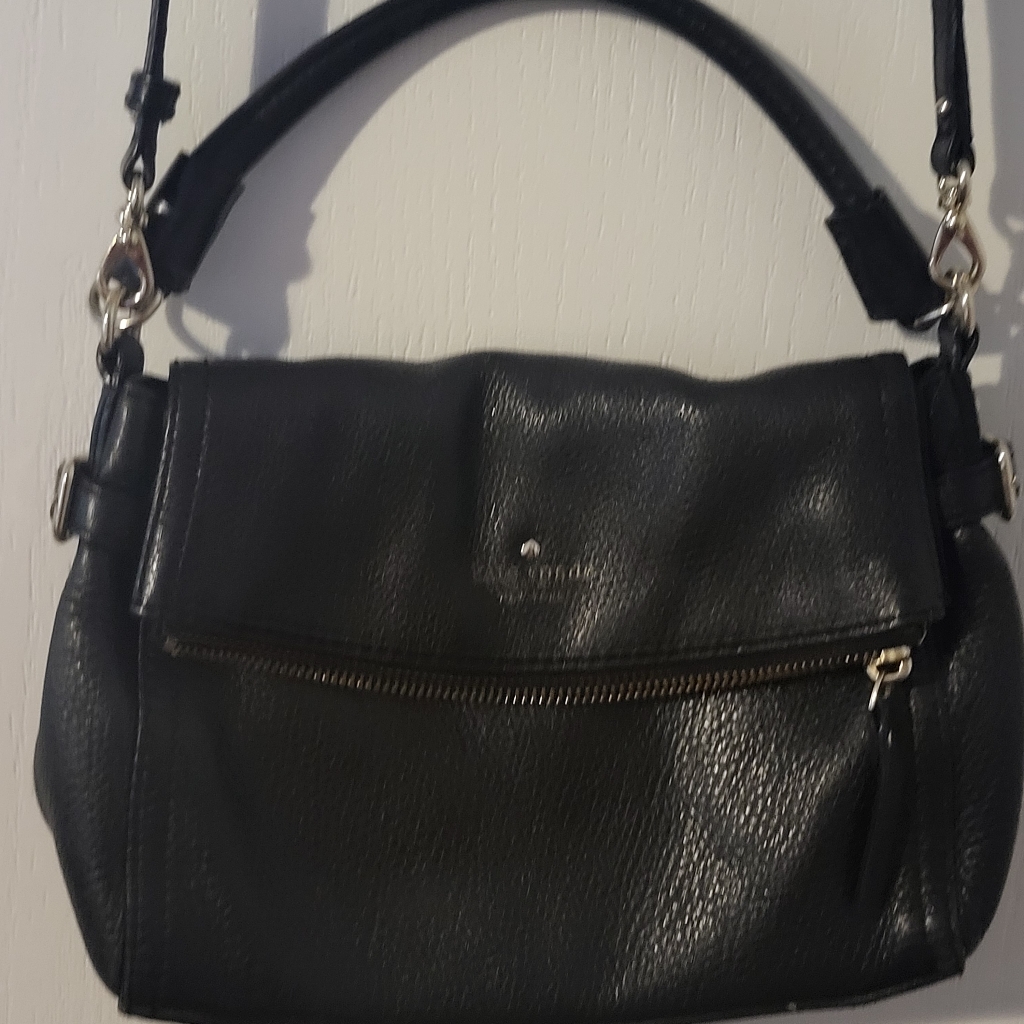 Kate Spade Black Pebbled Leather Foldover Handbag/Crossbody